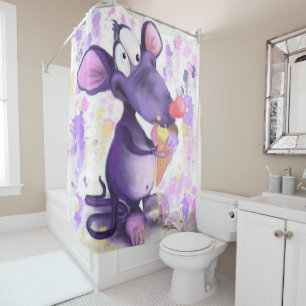 Happy Purple Mouse Eat Ice Cream - Funny Painting Shower Curtain