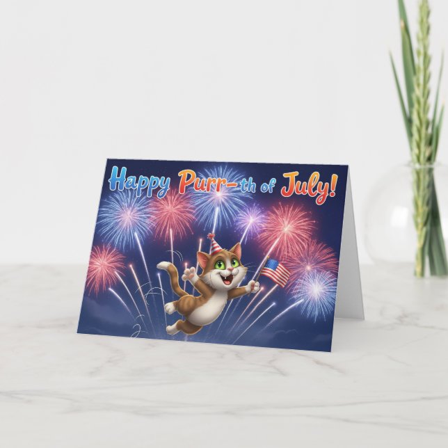 Happy Purr-th of July! – Dancing Cat Greeting Card (Front)