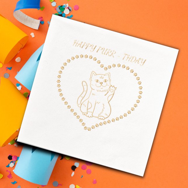 Happy Purr-thday Cat Birthday Party Foil Napkins (Creator Uploaded)
