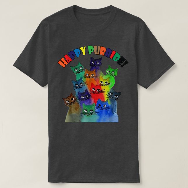 Happy Purride LGBT Cats Rainbow Cat Kitten Gay Pri T-Shirt (Design Front)