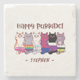 Happy Purride – LGBTQ Pride Cats Stone Coaster