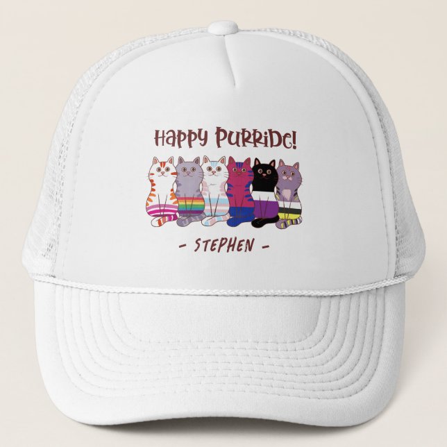 Happy Purride – LGBTQ Pride Cats Trucker Hat (Front)