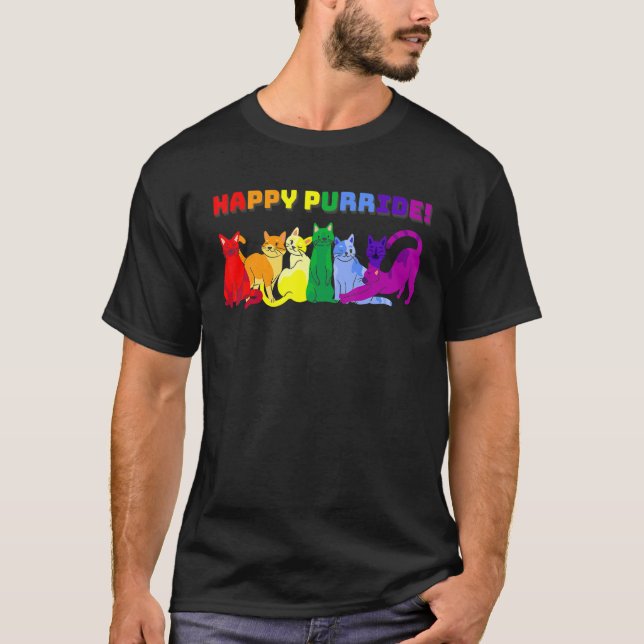 Happy Purride Pride Month Rainbow Drops Cats T-Shirt (Front)