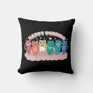 Happy Purride Rainbow LGBTQ Cats  Cushion