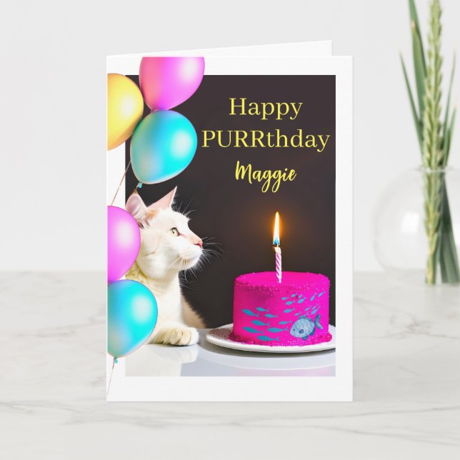 Happy Purrthday for Cat Add a Name Card (Front)