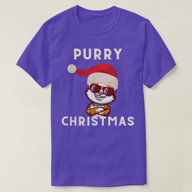 Happy Purry Cool Cat Merry Christmas Cat Lover Uni T-Shirt (Design Front)