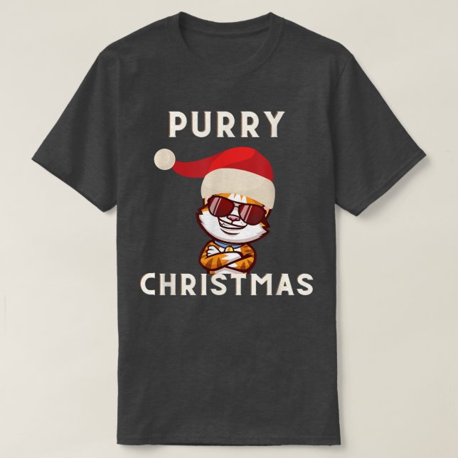 Happy Purry Cool Cat Merry Christmas Cat Lover Uni T-Shirt (Design Front)
