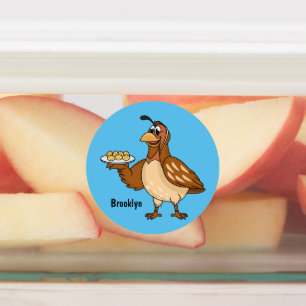 Happy quail with eggs cartoon