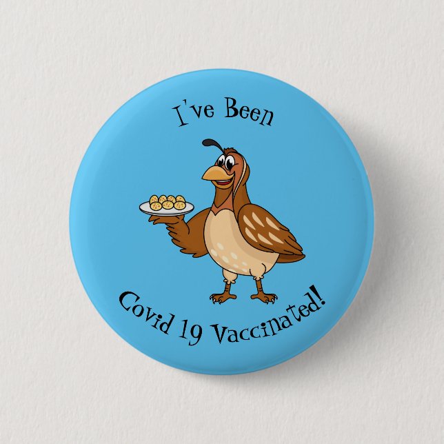 Happy quail with eggs cartoon 6 cm round badge (Front)