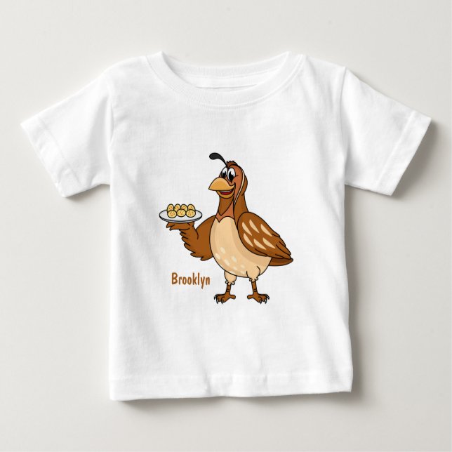 Happy quail with eggs cartoon baby T-Shirt (Front)