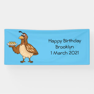 Happy quail with eggs cartoon banner