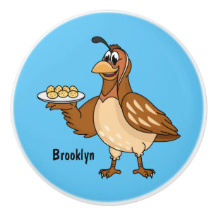 Happy quail with eggs cartoon ceramic knob
