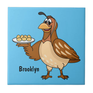 Happy quail with eggs cartoon ceramic tile