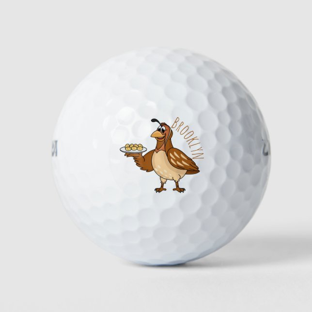 Happy quail with eggs cartoon  golf balls (Front)