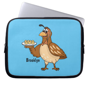 Happy quail with eggs cartoon laptop sleeve