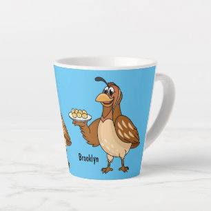 Happy quail with eggs cartoon latte mug