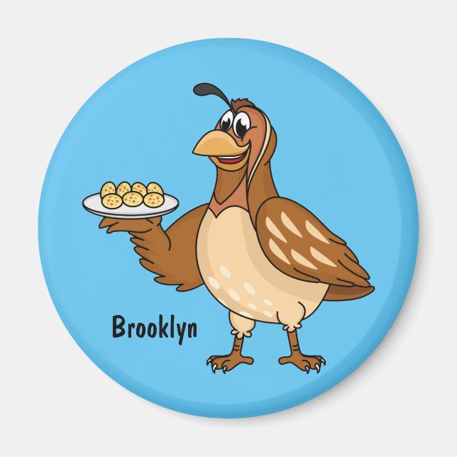 Happy quail with eggs cartoon magnet (Front)