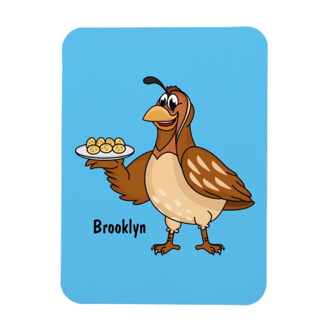 Happy quail with eggs cartoon magnet (Vertical)