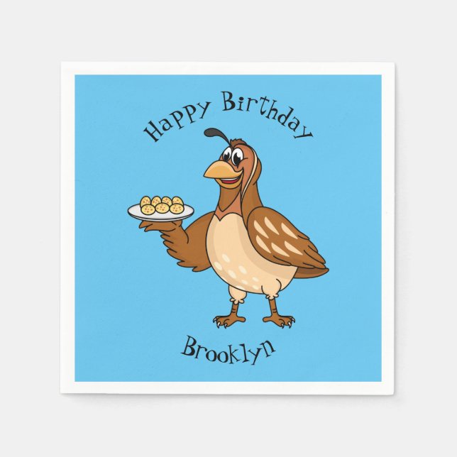 Happy quail with eggs cartoon napkin (Front)