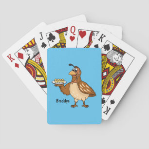 Happy quail with eggs cartoon playing cards