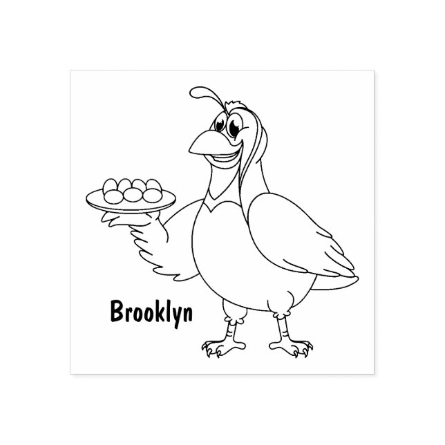 Happy quail with eggs cartoon rubber stamp (Imprint)