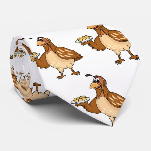 Happy quail with eggs cartoon tie