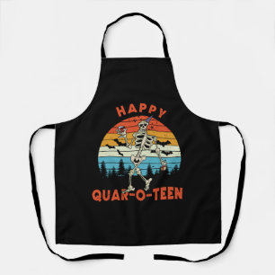Happy QUAR-O -TEEN Funny Skeletor Wine Halloween Apron