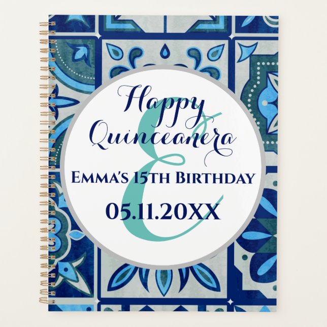 Happy quinceanera custom gift personalised azulejo planner (Front)