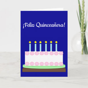 Happy Quinceañera in Spanish: Dark Blue Blank Card
