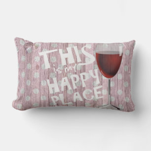 happy quote with wine glass on polka dot wood lumbar cushion