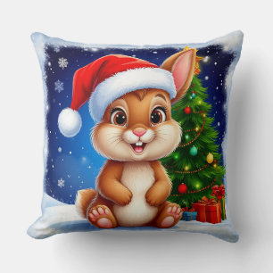 Happy Rabbit in Santa Hat Cushion