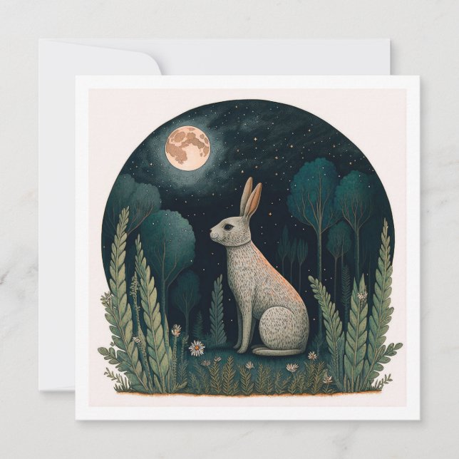 Happy Rabbit in the Moonlight Invitation (Front)