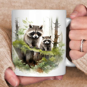 Happy Raccoons Woodland Scene  Coffee Mug