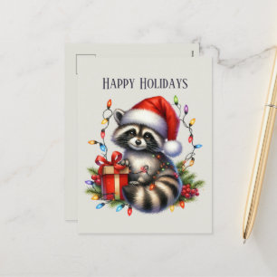 Happy racoon add message  holiday postcard