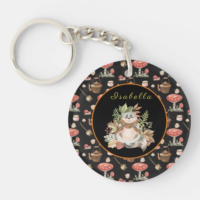 Happy Racoon Customise Text and Colour Keychain (Front)