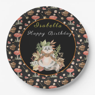 Happy Racoon Customise Text and Colour Paper Plate