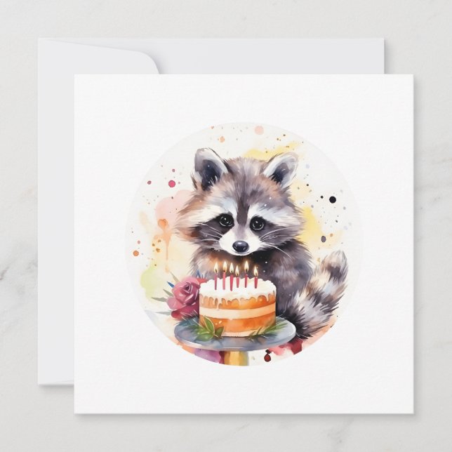 Happy Racoon with Birthday cake Invitation (Front)