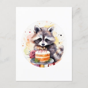 Happy Racoon with Birthday cake Postcard