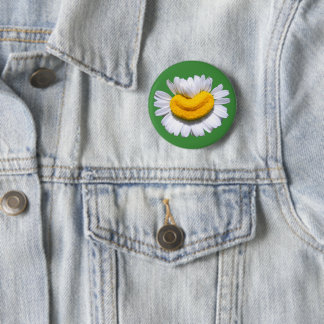 Happy Radiant Chamomile Flower Smile 6 Cm Round Badge