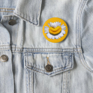 Happy Radiant Chamomile Flower Smile 6 Cm Round Badge