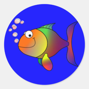 Happy Rainbow Fish Classic Round Sticker