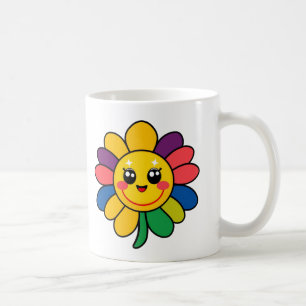 Happy Rainbow Flower Face Coffee Mug