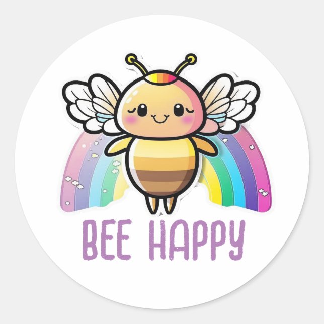 Happy rainbow honey bee sticker (Front)