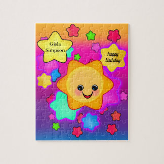 Happy Rainbow Pastel Sun with Twinkle Stars Jigsaw Puzzle