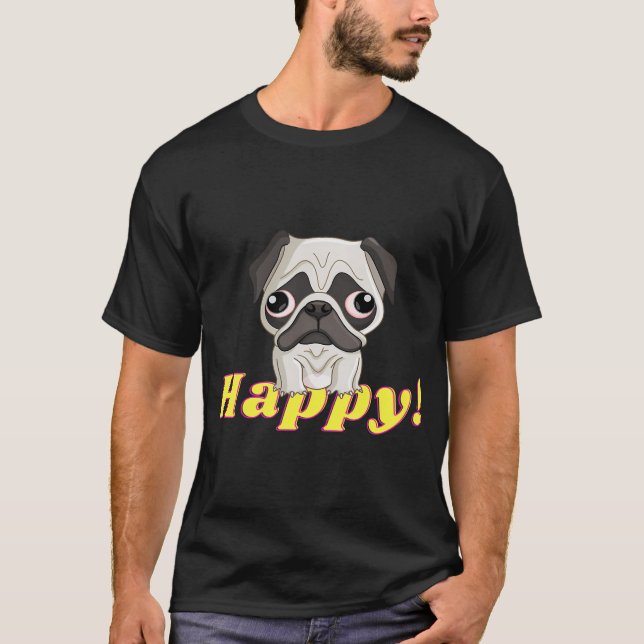 Happy Rainbow Pug T-Shirt (Front)