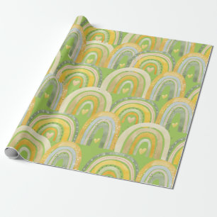 Happy Rainbows Hearts Yellow Green All Occasion Wrapping Paper