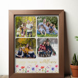 Happy Raising Wildflowers 4 Photo Collage Gold Foil Prints<br><div class="desc">Luxury gold print with colourful wildflower border and 4 of your favourite photos. Your pictures will automatically display in square format with rounded corners to form the photo collage. "happy raising wildflowers" is lettered in gold casual handwritten script, above a border of pretty country wild flowers on a soft green...</div>