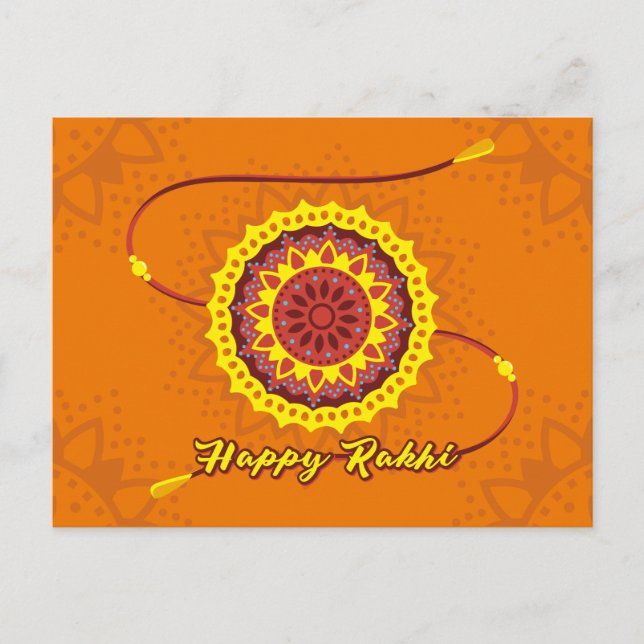 Happy Raksha Bandhan, orange, yellow wristband Postcard (Front)