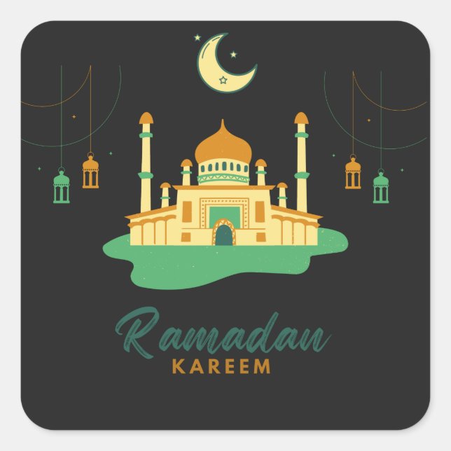Happy Ramadan Kareem And Eid Mubarak 2022  Square Sticker (Front)