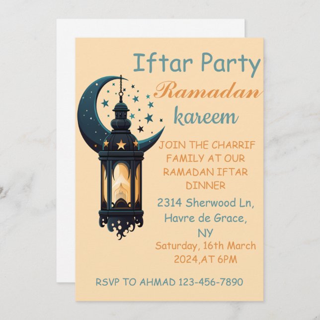 Happy Ramadan Kareem And Eid Mubarak 2024 Invitation (Front/Back)